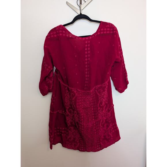 JOHNNY WAS pinkish red v-neck embroidered Tunic Top size s See Measurements - Picture 4 of 8
